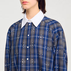 Sandro / Rhinestone checkered collar shirt Blue