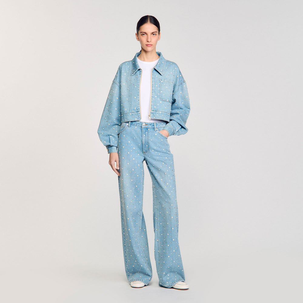 Sandro / Rhinestone and beaded jeans Blue Jean