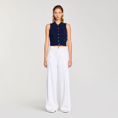 Sandro / Topstitched wide-leg jeans White