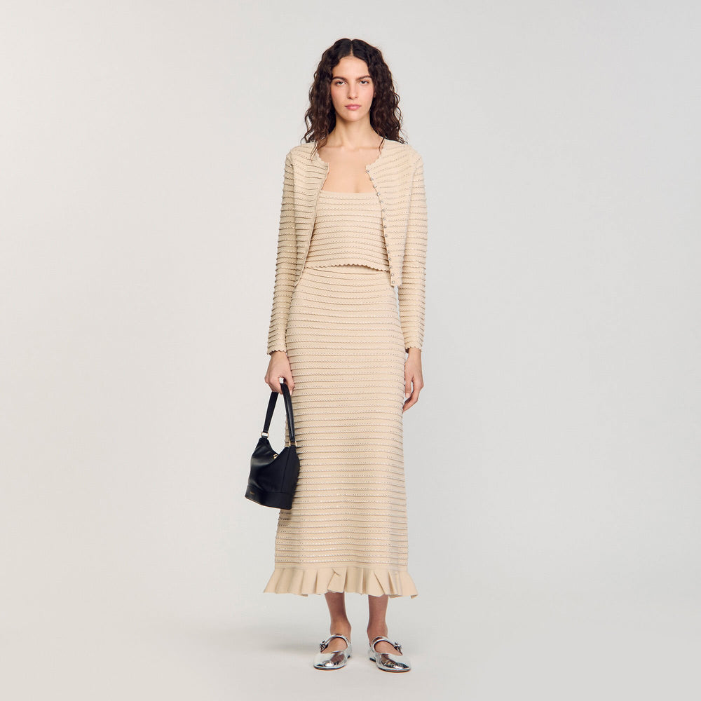 Sandro / Rhinestone knit maxi skirt Beige