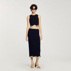 Sandro / Maxi knitted skirt with chain detail Black