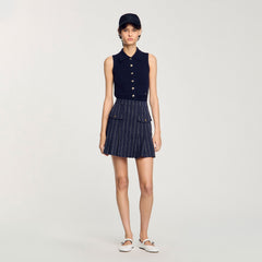 Sandro / Mini striped pleated skirt Navy / Ecru