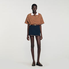 Sandro / Mini skirt with leather bands Navy Blue