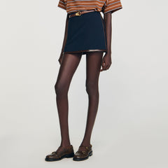 Sandro / Mini skirt with leather bands Navy Blue