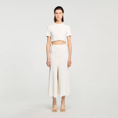 Sandro / Pointelle knit midi skirt Ecru