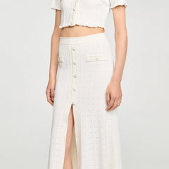 Sandro / Pointelle knit midi skirt Ecru