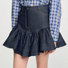 Sandro / Mini denim ruffled skirt Deep Blue