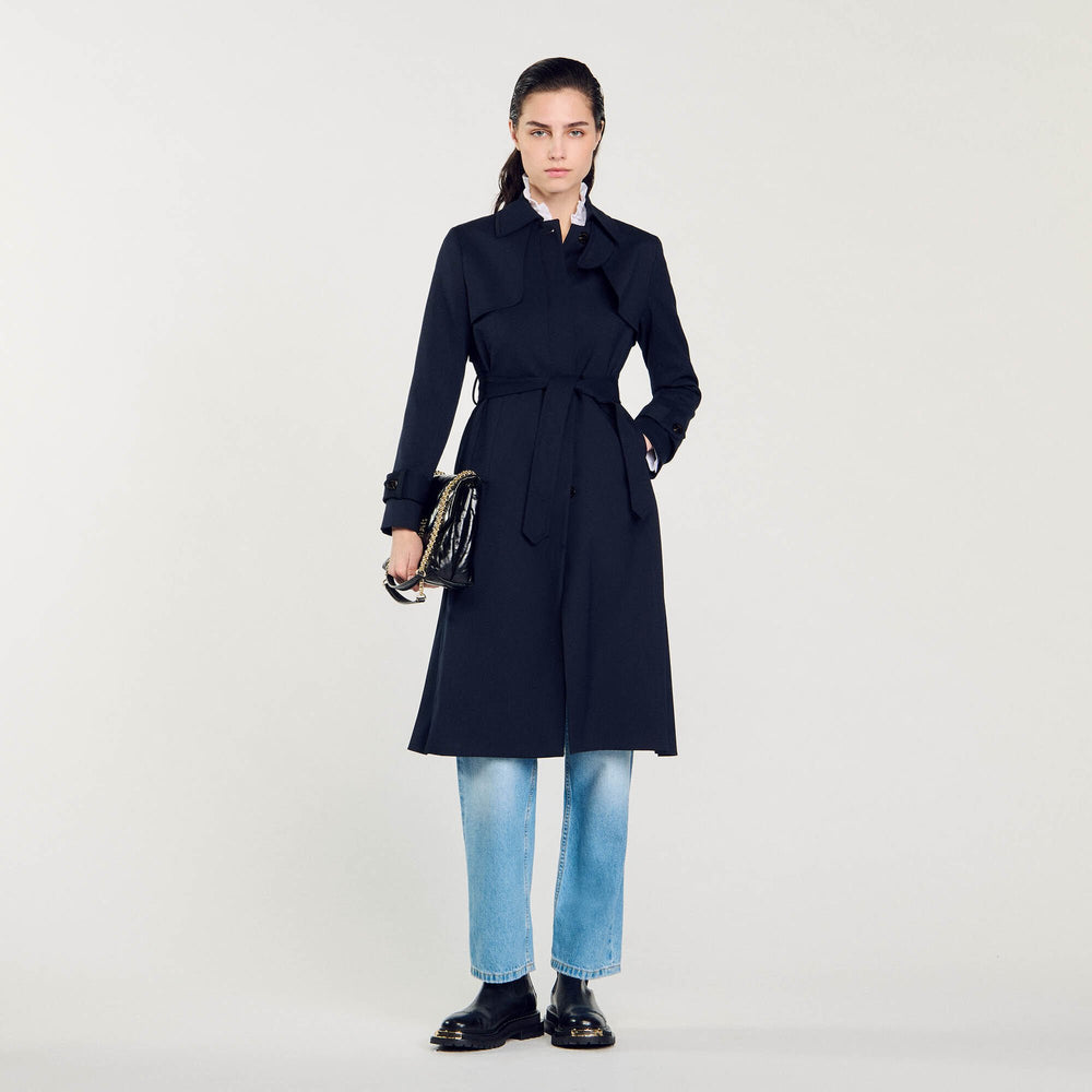 Sandro / Trench coat with pleated inset Navy Blue