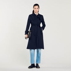 Sandro / Trench coat with pleated inset Navy Blue