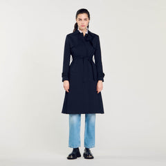 Sandro / Trench coat with pleated inset Navy Blue