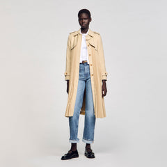 Sandro / Pleated trench coat with belt Beige