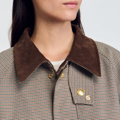 Sandro / Check coat with velvet collar Brown