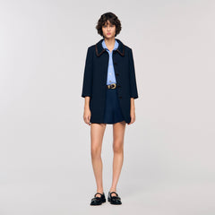 Sandro / Coat with leather stripes Navy Blue