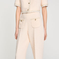 Sandro / Decorative tweed trousers Ecru / Pink