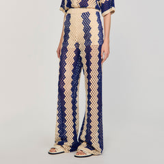 Sandro / Two-tone open weave pants Blue / Ecru