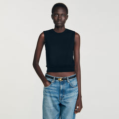Sandro / Ruffled cropped sweater Black