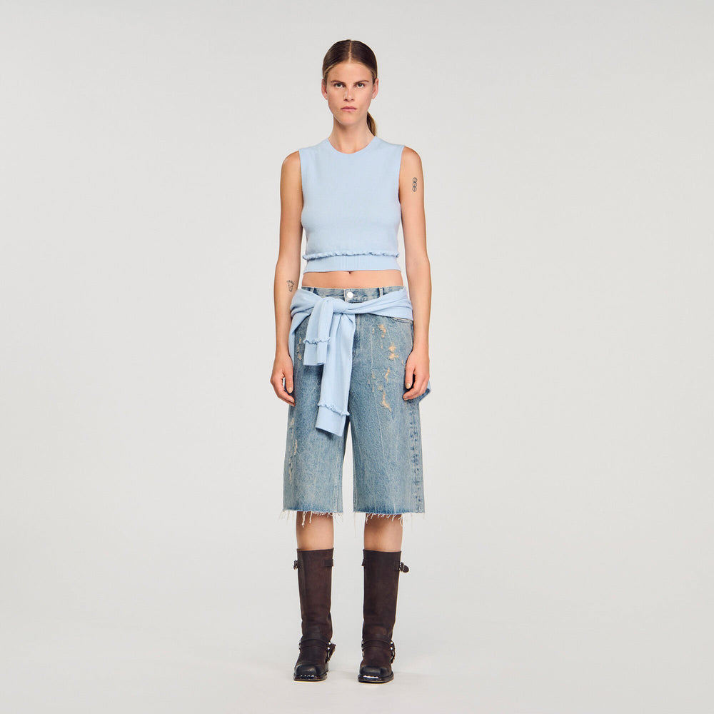Sandro / Ruffled cropped sweater Sky Blue