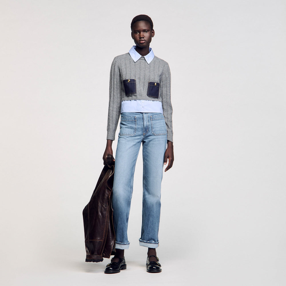 Sandro / Cropped wool and cashmere sweater Grey