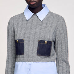 Sandro / Cropped wool and cashmere sweater Grey