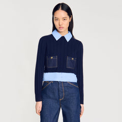 Sandro / Cropped wool and cashmere sweater Navy Blue