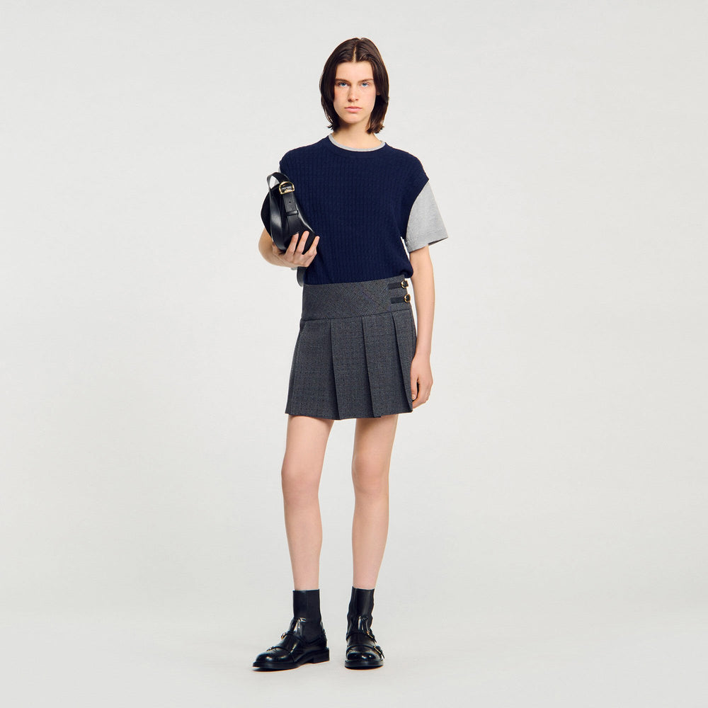 Sandro / Dual-material knit sweater Navy / Grey