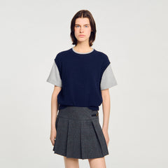 Sandro / Dual-material knit sweater Navy / Grey