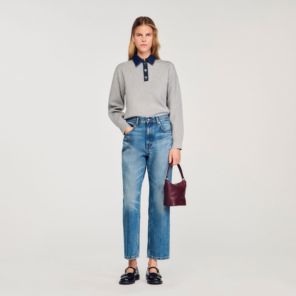 Sandro / Sweater with denim collar Grey