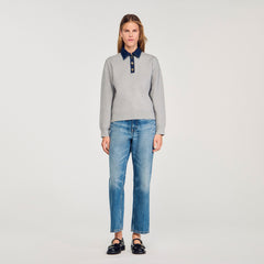 Sandro / Sweater with denim collar Grey