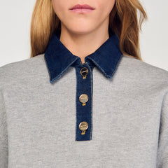 Sandro / Sweater with denim collar Grey