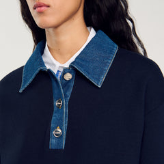 Sandro / sweater with denim collar Navy Blue