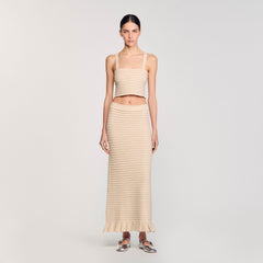 Sandro / Rhinestone knit crop top Beige
