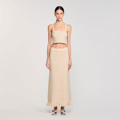 Sandro / Rhinestone knit crop top Beige