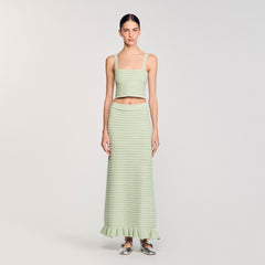 Sandro / Rhinestone knit crop top Almond Green