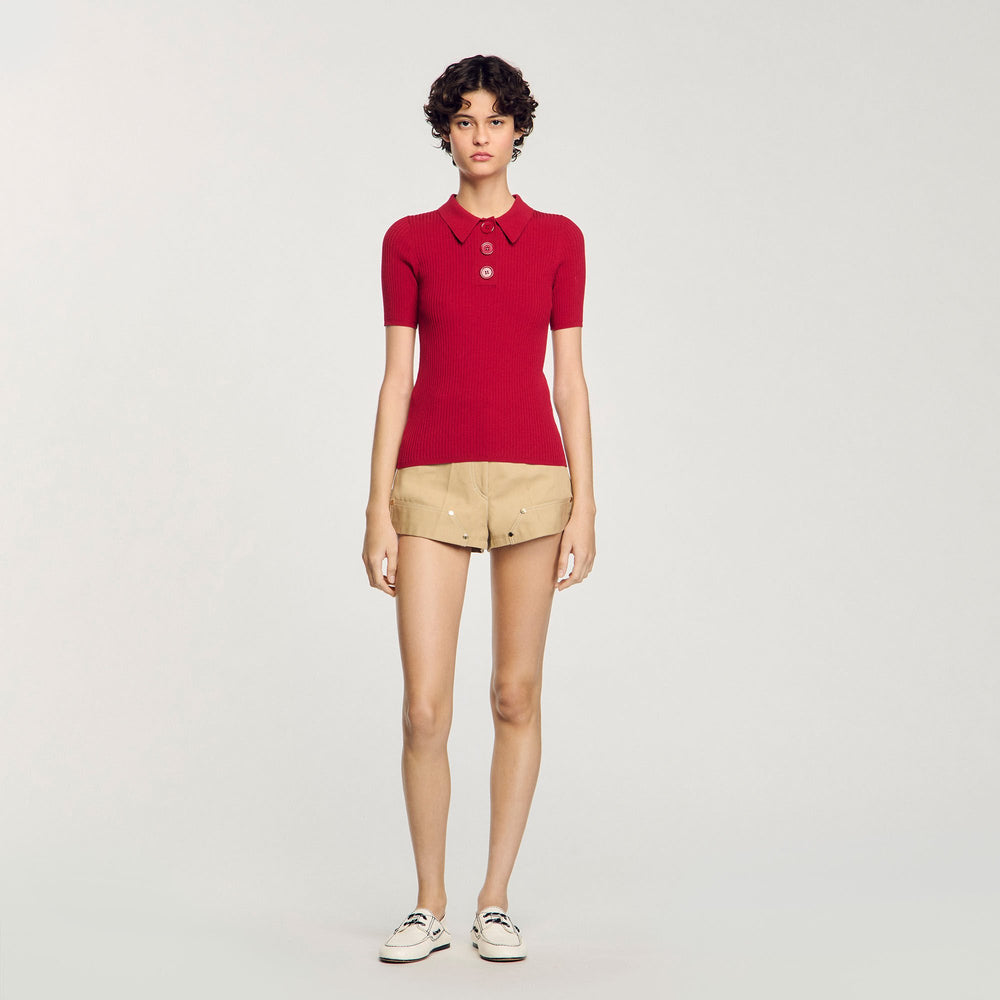 Sandro / Rib knit polo shirt Cherry