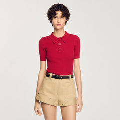 Sandro / Rib knit polo shirt Cherry