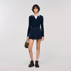 Sandro / Cable knit polo sweater Navy Blue