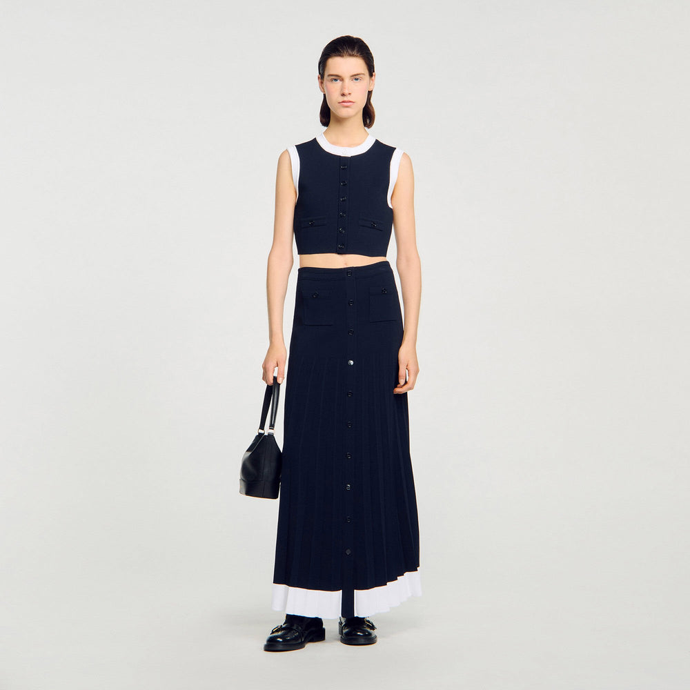 Sandro / Two-tone cropped cardigan Navy Blue