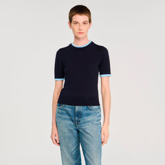Sandro / Two-tone cropped sweater Navy Blue