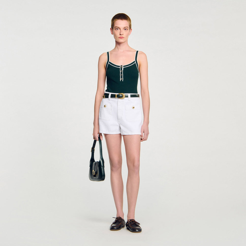 Sandro / Two-tone knit vest top Bottle Green