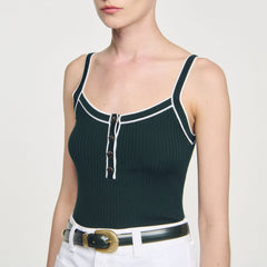 Sandro / Two-tone knit vest top Bottle Green