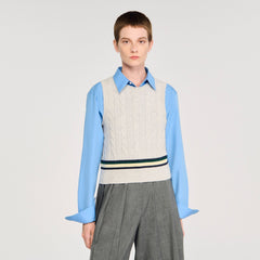 Sandro / Sleeveless cropped cable knit sweater Grey