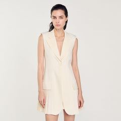 Sandro / Mini pleated suit dress Ecru