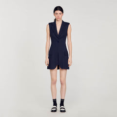 Sandro / Mini pleated suit dress Deep Blu