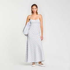 Sandro / Striped maxi dress with straps Blue / Ecru