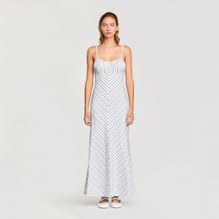 Sandro / Striped maxi dress with straps Blue / Ecru