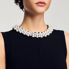 Sandro / Mini knit dress with beaded neck Black / Ecru