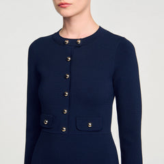 Sandro / Mini button-up knit dress Navy Blue