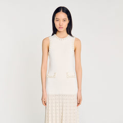 Sandro / Pearl bead knit maxi dress Ecru