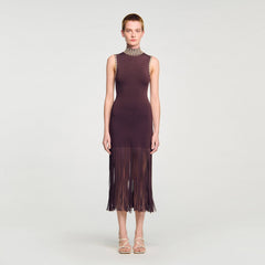 Sandro / Fringed knit midi dress Brown