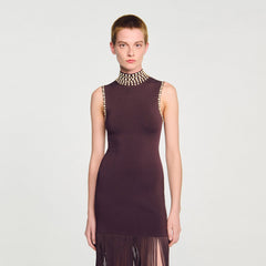 Sandro / Fringed knit midi dress Brown